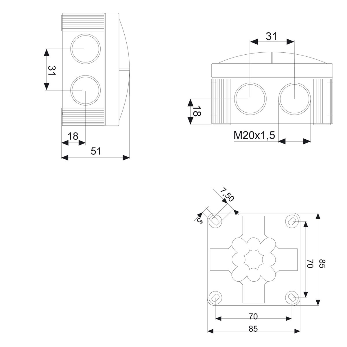 Kopplingsdosa Combi 308 svart
